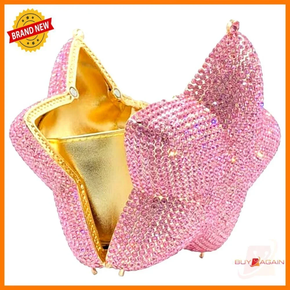 3D Star Crystal Clutch Evening Bag Mini Rhinestone Prom Party Purse